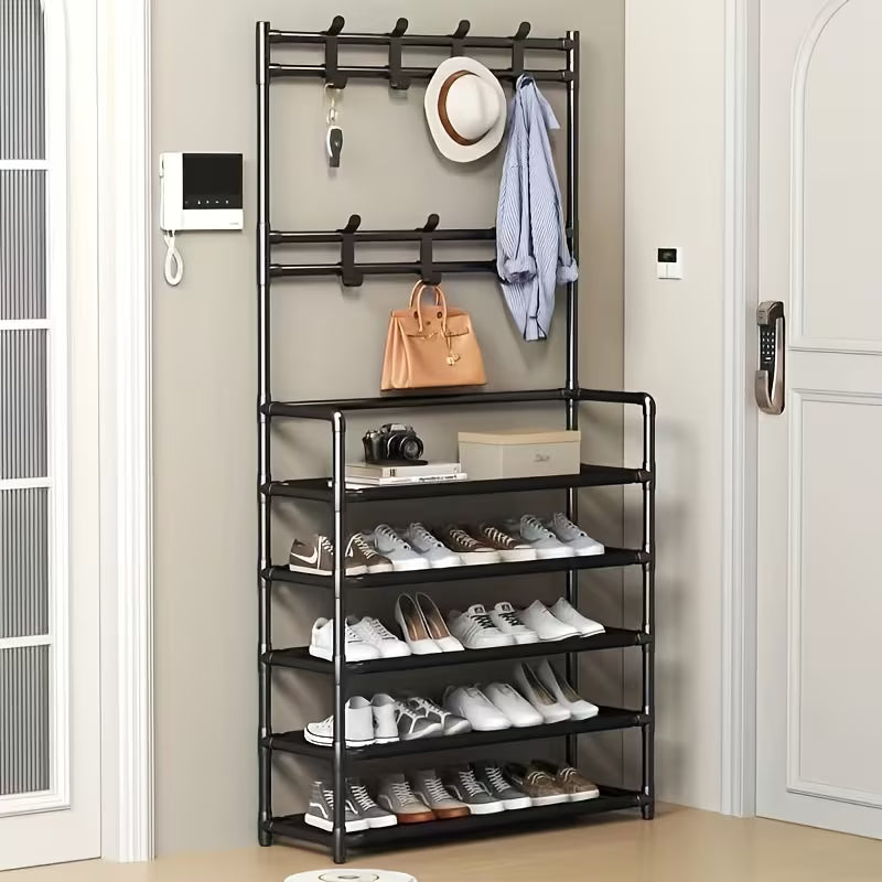 ™Elaron | קולב מעילים מתכת 5 קומות עם מדף לנעליים ומעמד מטריות